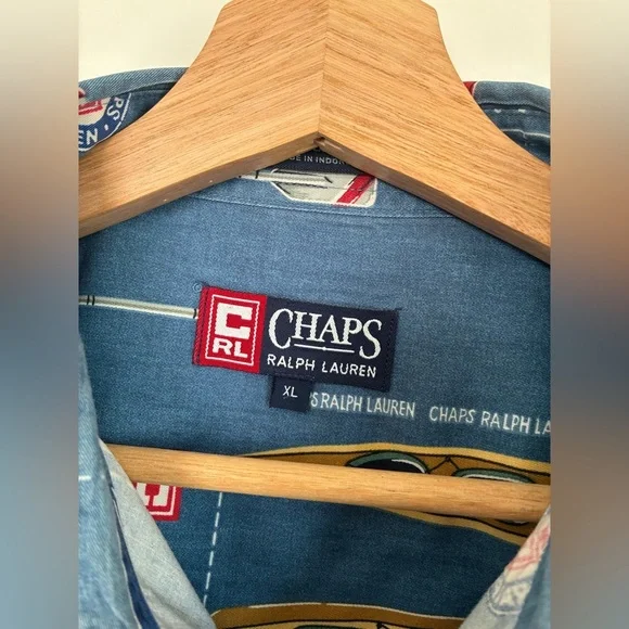 Vintage Chaps Ralph Lauren Shirt Men Rowing Kayak Button Up Long Sleeve - Picture 6 of 6